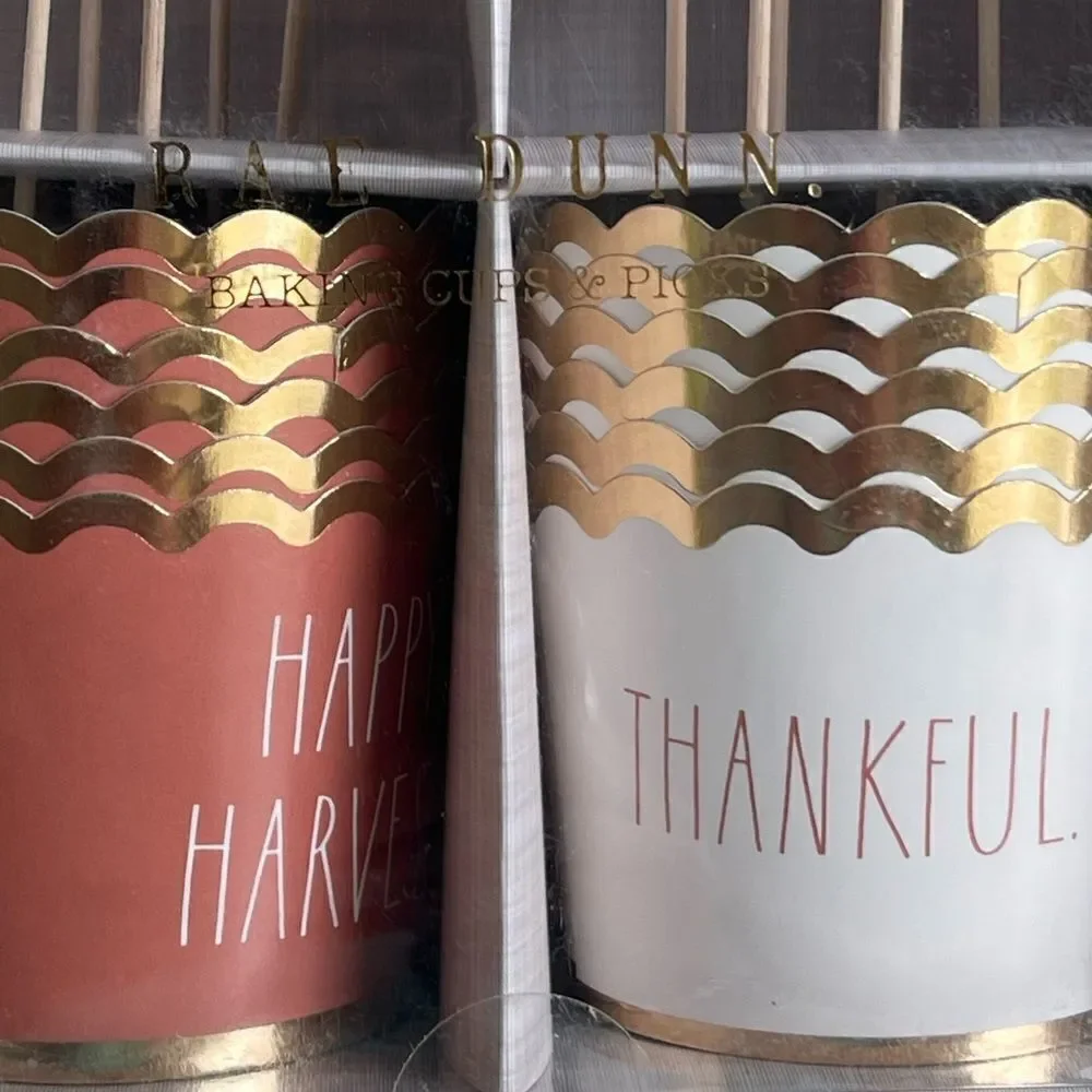 Rae Dunn 12 Piece Fall “Happy Harvest & Thankful” Cupcake Liners & Picks NIB